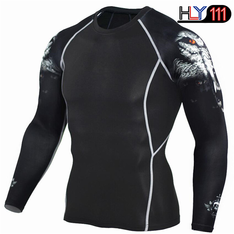 2Pcs/Set Men Running Sport Compression Tracksuit Sets Male Gym Fitness Training Sportswear Tees Tops Leggings Men's Fitness Clothing Suits Sports Tights Suit Round Neck Long Sleeve Pullover