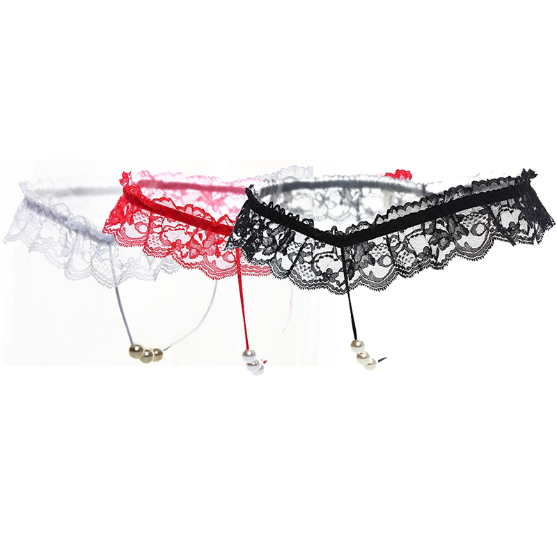 Women Sexy Lace Panties Open Crotch G-Strings with Massaging Bead Crotchless Erotic Sex Lingerie Toy