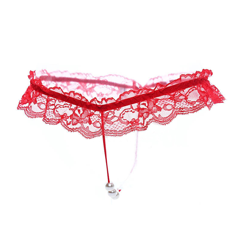 Women Sexy Lace Panties Open Crotch G-Strings with Massaging Bead Crotchless Erotic Sex Lingerie Toy
