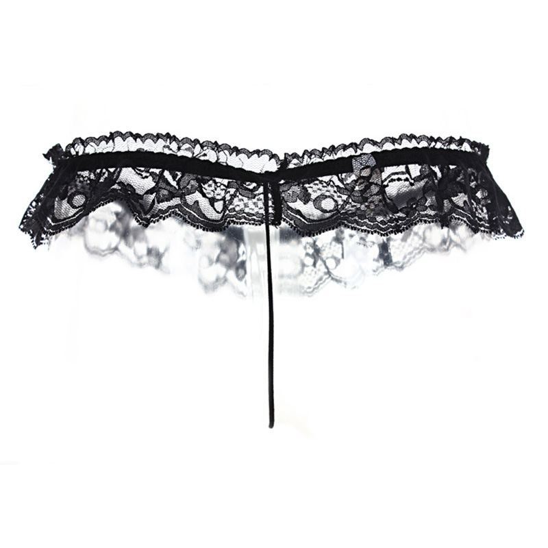 Women Sexy Lace Panties Open Crotch G-Strings with Massaging Bead Crotchless Erotic Sex Lingerie Toy