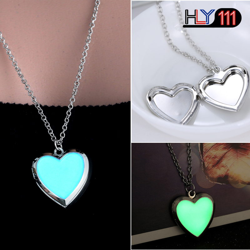 Glow in the Dark Necklace for women Photo Locket vintage Fluorescence heart Necklace Pendant Jewelry