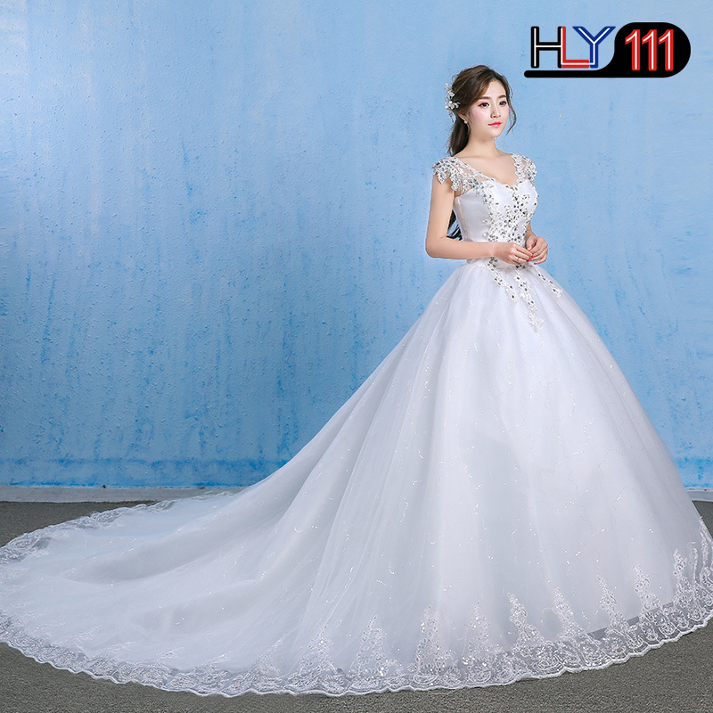 Luxury Plus Size Wedding Dress Elegant Lace Appliques V-neck Beading Wedding Gowns Crystal Lace