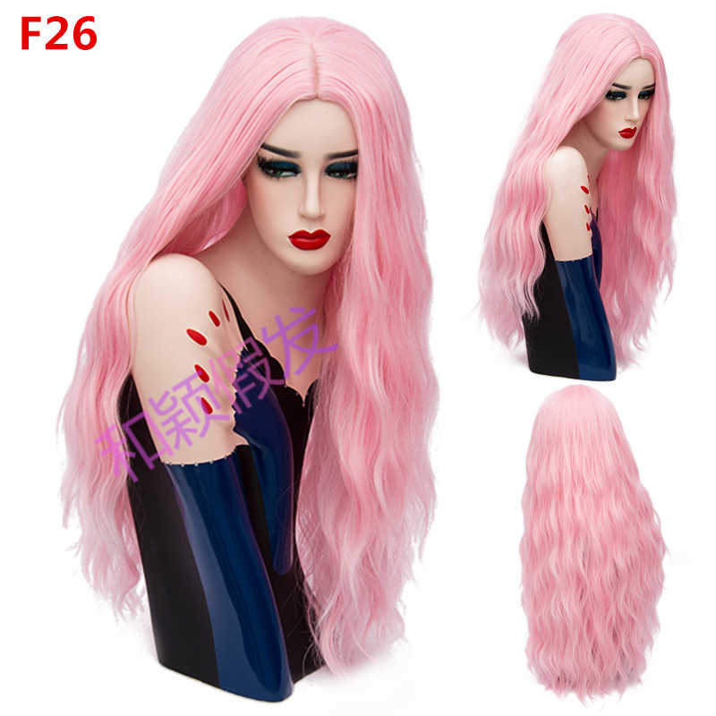 70CM Long Pink Wavy Wigs Cosplay Natural Synthetic Women&apos; s Blonde Wig 29 Colors Heat Resistant Hair