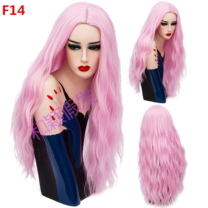 70CM Long Pink Wavy Wigs Cosplay Natural Synthetic Women&apos; s Blonde Wig 29 Colors Heat Resistant Hair