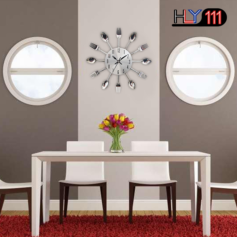 Cutlery Design Kitchen Wall Clock Multicolor Metal Fork Spoon Modern Cutlery Clock For Home Living Room Decoration Kitchen Clocks Wall Art Cutlery Mounted Clocks Modern Design Home Decorative