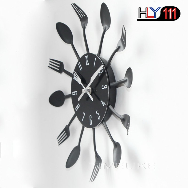 Cutlery Design Kitchen Wall Clock Multicolor Metal Fork Spoon Modern Cutlery Clock For Home Living Room Decoration Kitchen Clocks Wall Art Cutlery Mounted Clocks Modern Design Home Decorative