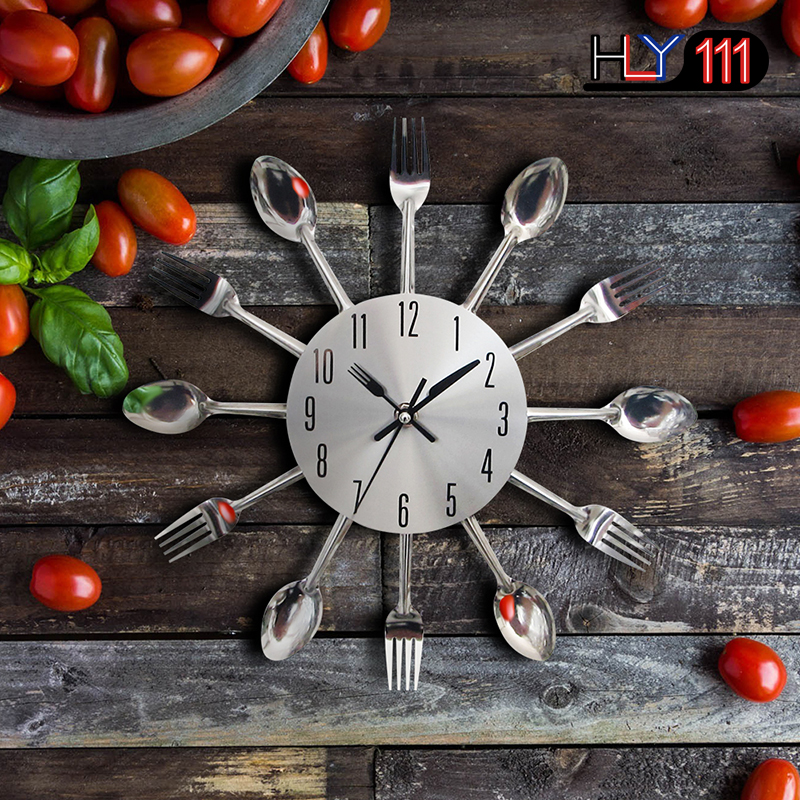 Cutlery Design Kitchen Wall Clock Multicolor Metal Fork Spoon Modern Cutlery Clock For Home Living Room Decoration Kitchen Clocks Wall Art Cutlery Mounted Clocks Modern Design Home Decorative