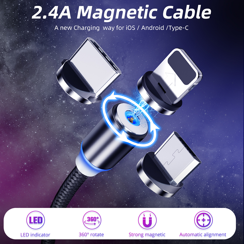 Magnetic Micro USB Cable iPhone Samsung Android Mobile Phone Fast Charging Magnet Charger Wire cord