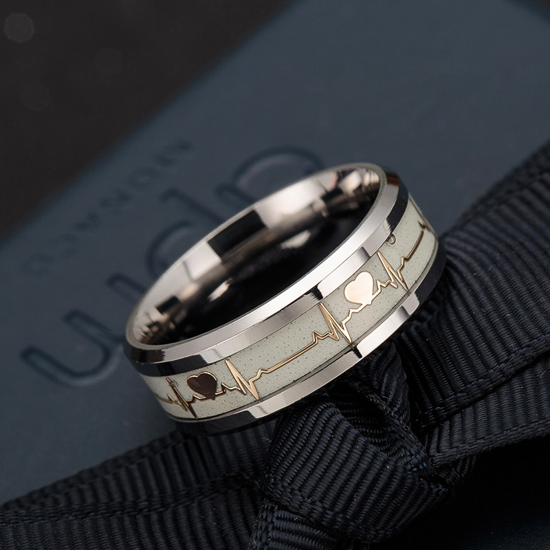 2020 Luminous ECG Ring Stainless Steel Ring Promise Heartbeat Ring Glowing Jewelry for Men Women
