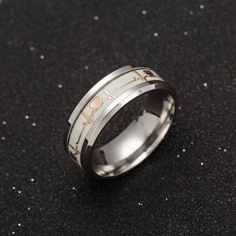 2020 Luminous ECG Ring Stainless Steel Ring Promise Heartbeat Ring Glowing Jewelry for Men Women