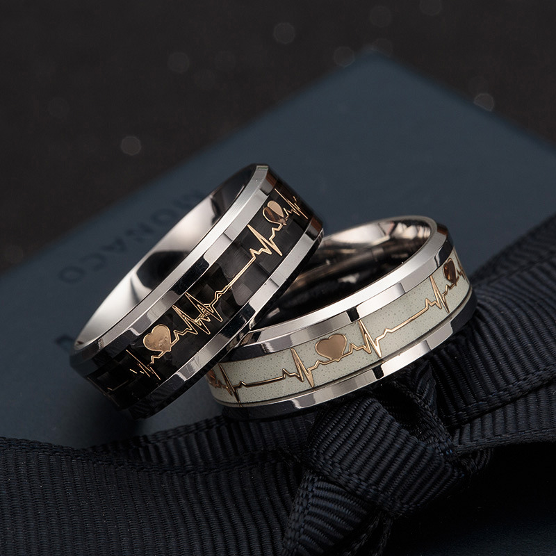 2020 Luminous ECG Ring Stainless Steel Ring Promise Heartbeat Ring Glowing Jewelry for Men Women