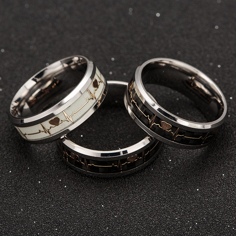 2020 Luminous ECG Ring Stainless Steel Ring Promise Heartbeat Ring Glowing Jewelry for Men Women