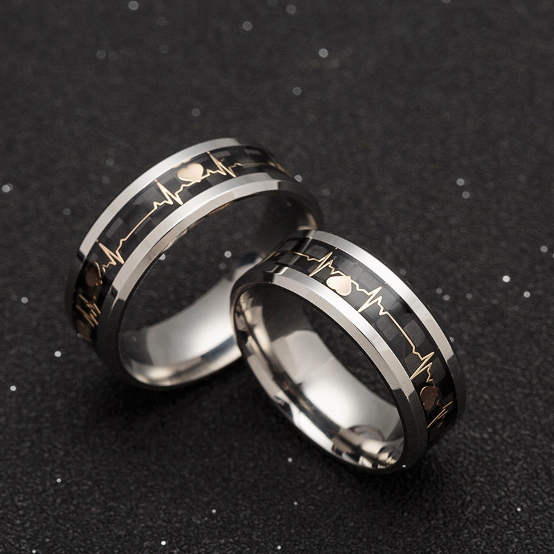 2020 Luminous ECG Ring Stainless Steel Ring Promise Heartbeat Ring Glowing Jewelry for Men Women