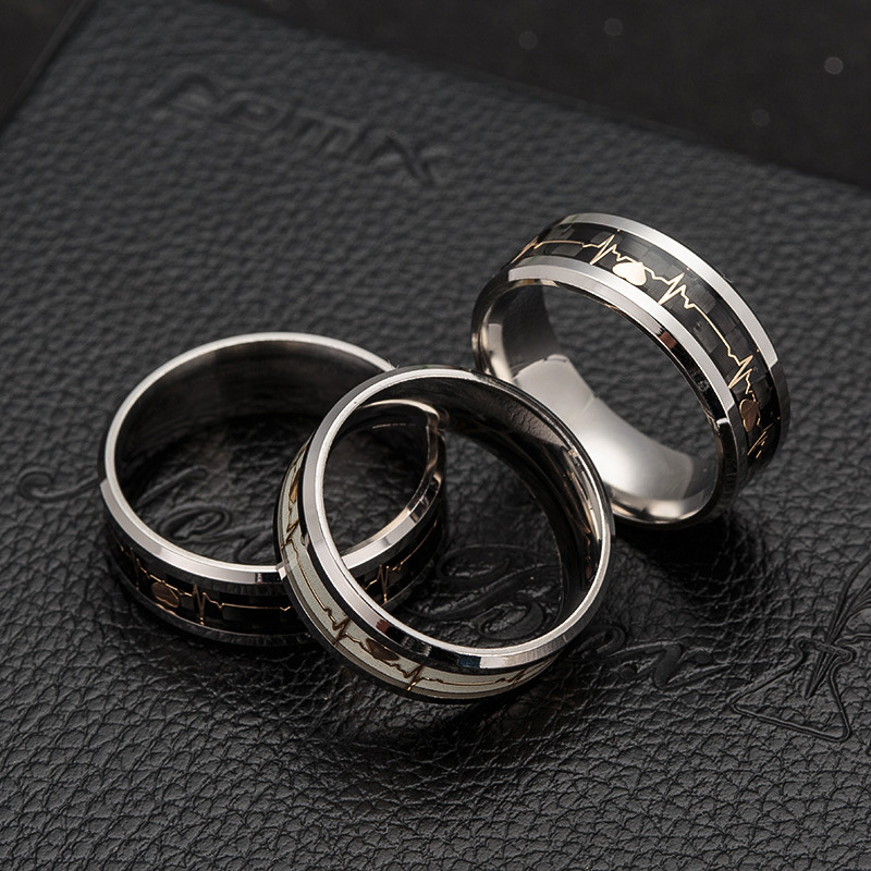 2020 Luminous ECG Ring Stainless Steel Ring Promise Heartbeat Ring Glowing Jewelry for Men Women