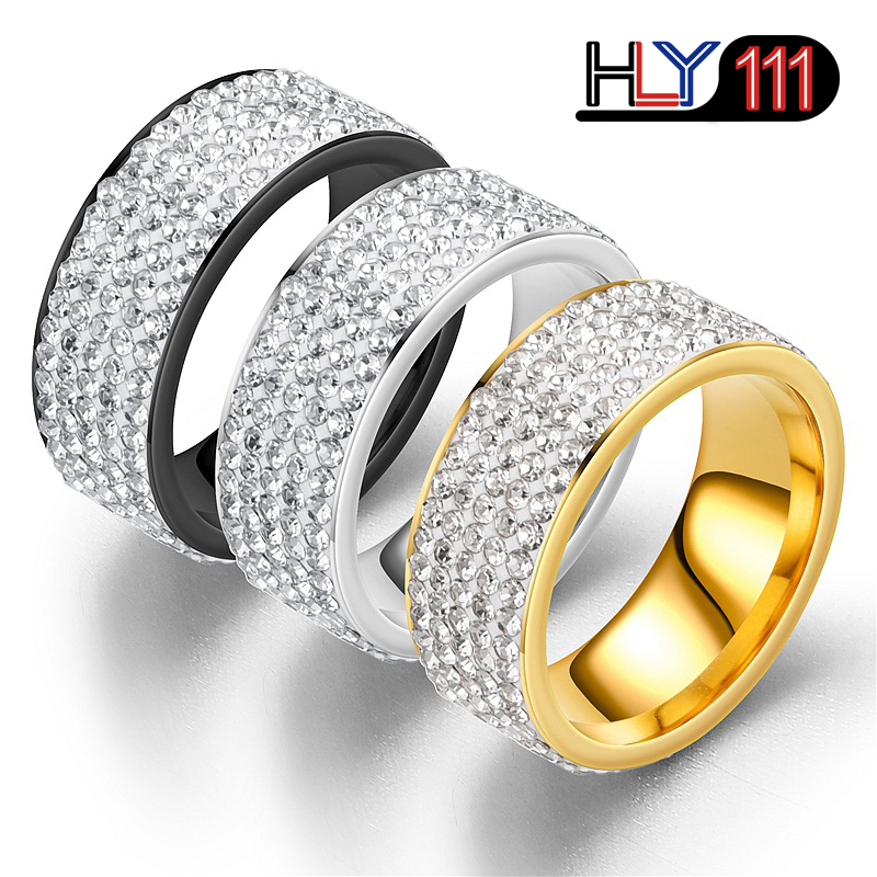 2020 latest Stainless Steel Ring 5 Rows Gold rings Crystal Ring Wedding Rings for Women Men Jelwery