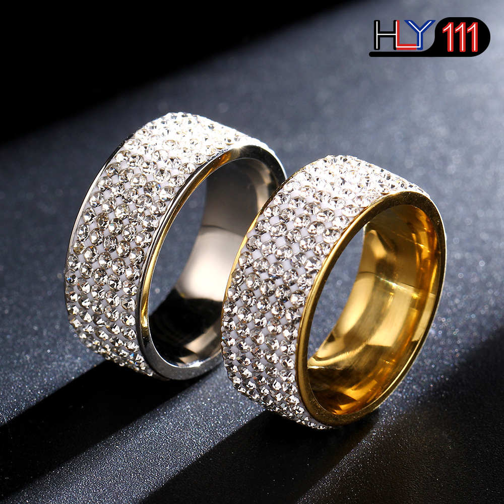 2020 latest Stainless Steel Ring 5 Rows Gold rings Crystal Ring Wedding Rings for Women Men Jelwery