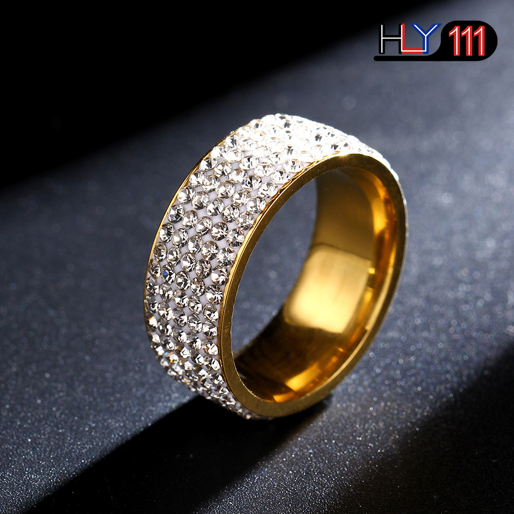 2020 latest Stainless Steel Ring 5 Rows Gold rings Crystal Ring Wedding Rings for Women Men Jelwery