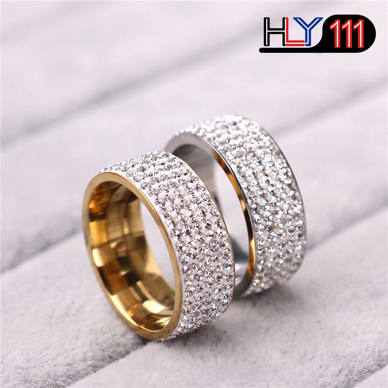 2020 latest Stainless Steel Ring 5 Rows Gold rings Crystal Ring Wedding Rings for Women Men Jelwery