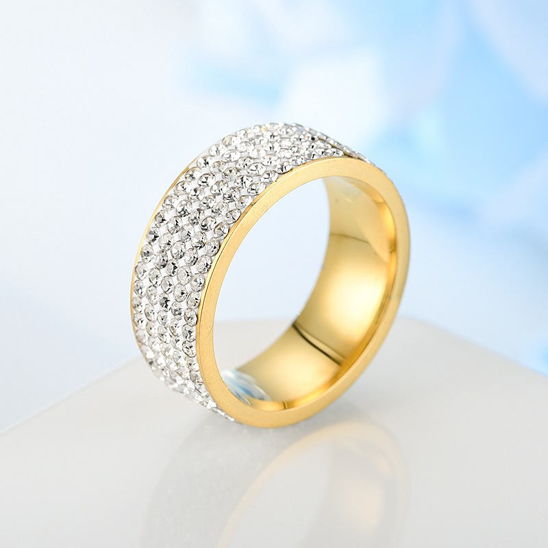 2020 latest Stainless Steel Ring 5 Rows Gold rings Crystal Ring Wedding Rings for Women Men Jelwery