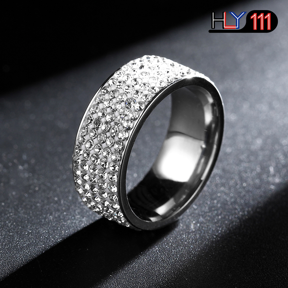 2020 latest Stainless Steel Ring 5 Rows Gold rings Crystal Ring Wedding Rings for Women Men Jelwery