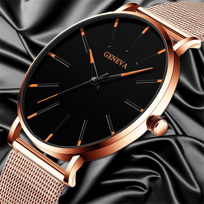 2020 Minimalist Men&apos;s Watches Fashion Ultra Thin Quartz Watches Stainless Steel Mesh Belt Watch