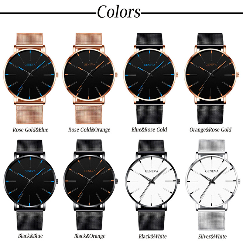 2020 Minimalist Men&apos;s Watches Fashion Ultra Thin Quartz Watches Stainless Steel Mesh Belt Watch