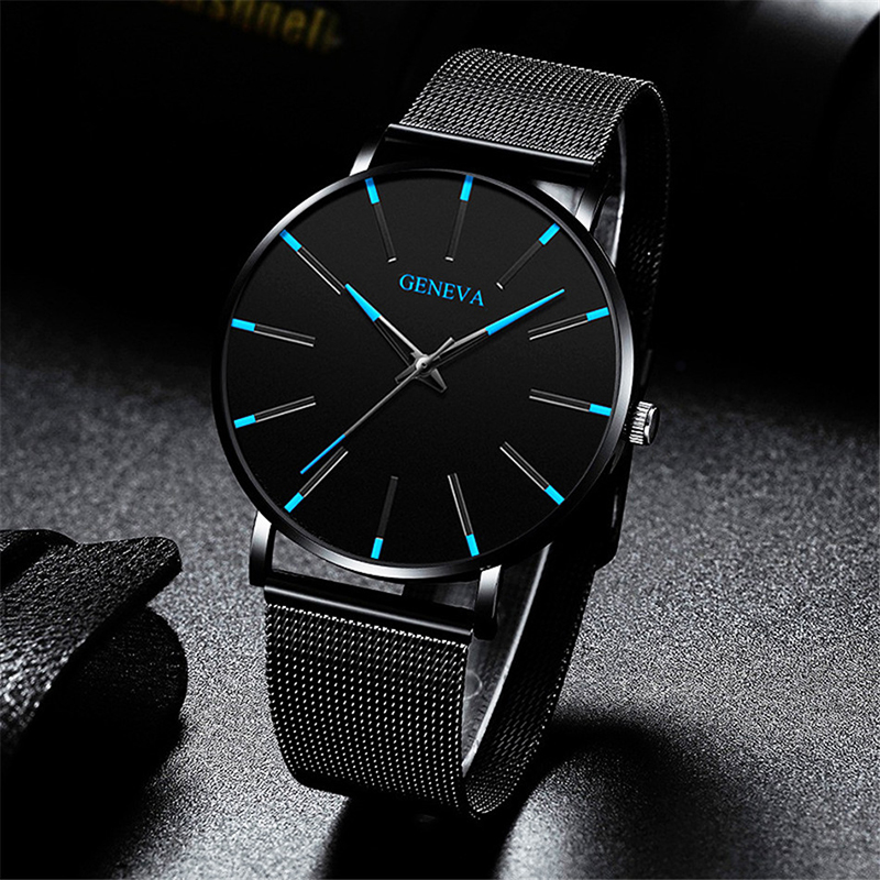 2020 Minimalist Men&apos;s Watches Fashion Ultra Thin Quartz Watches Stainless Steel Mesh Belt Watch