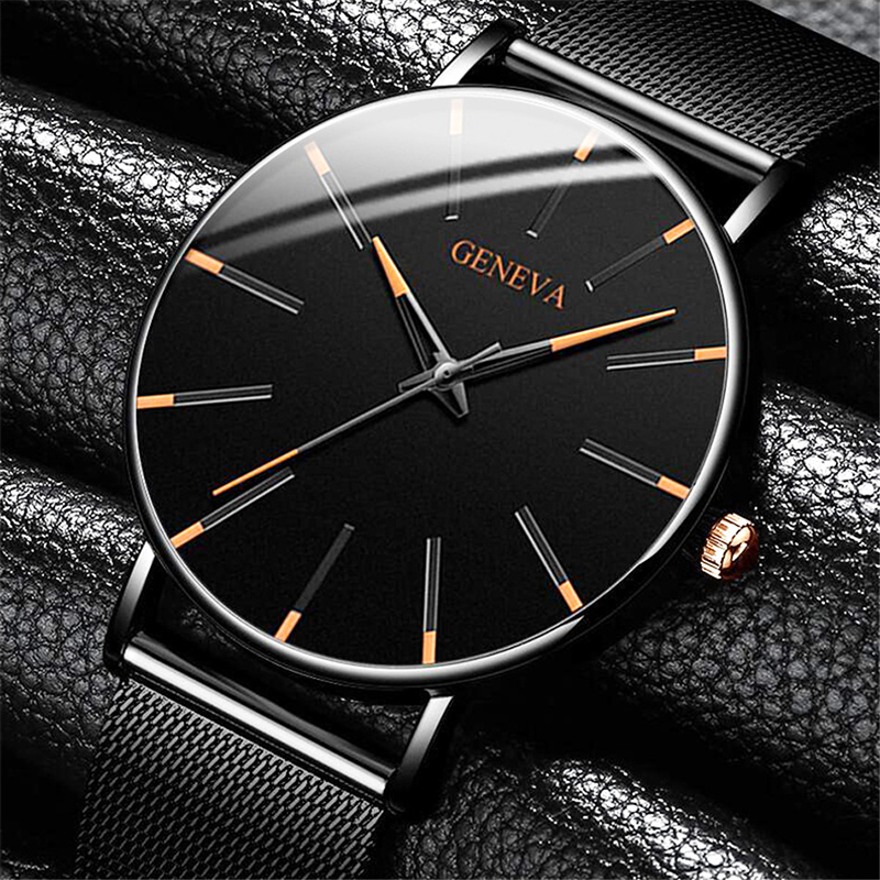2020 Minimalist Men&apos;s Watches Fashion Ultra Thin Quartz Watches Stainless Steel Mesh Belt Watch