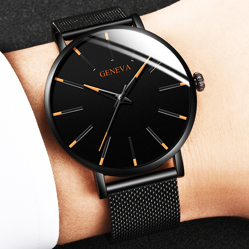 2020 Minimalist Men&apos;s Watches Fashion Ultra Thin Quartz Watches Stainless Steel Mesh Belt Watch