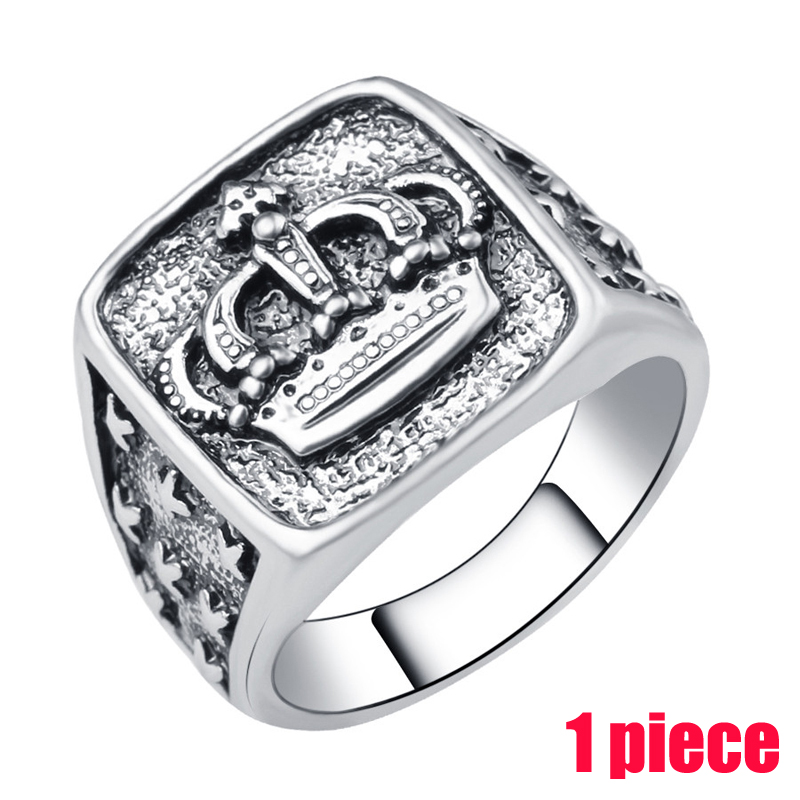 1-10 PCS Jewelry Silver Plated Skull Helmet Black Stone Ring Men Tibet Silver Alloy Skeleton Rings