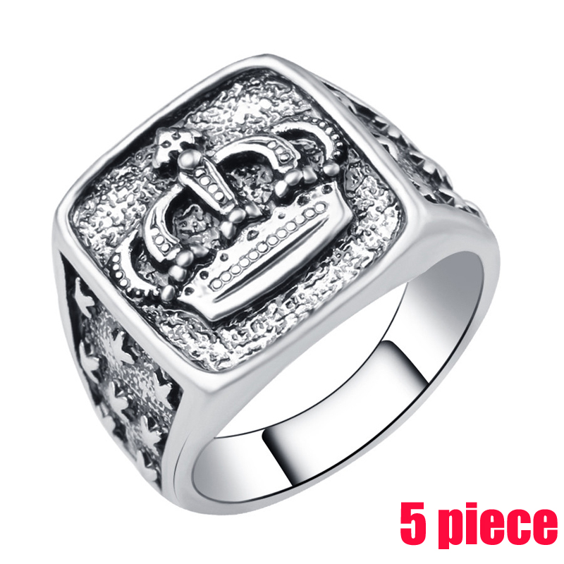 1-10 PCS Jewelry Silver Plated Skull Helmet Black Stone Ring Men Tibet Silver Alloy Skeleton Rings