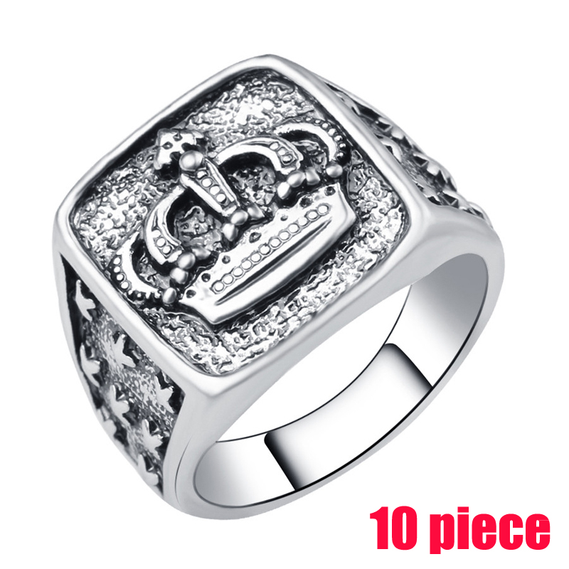 1-10 PCS Jewelry Silver Plated Skull Helmet Black Stone Ring Men Tibet Silver Alloy Skeleton Rings