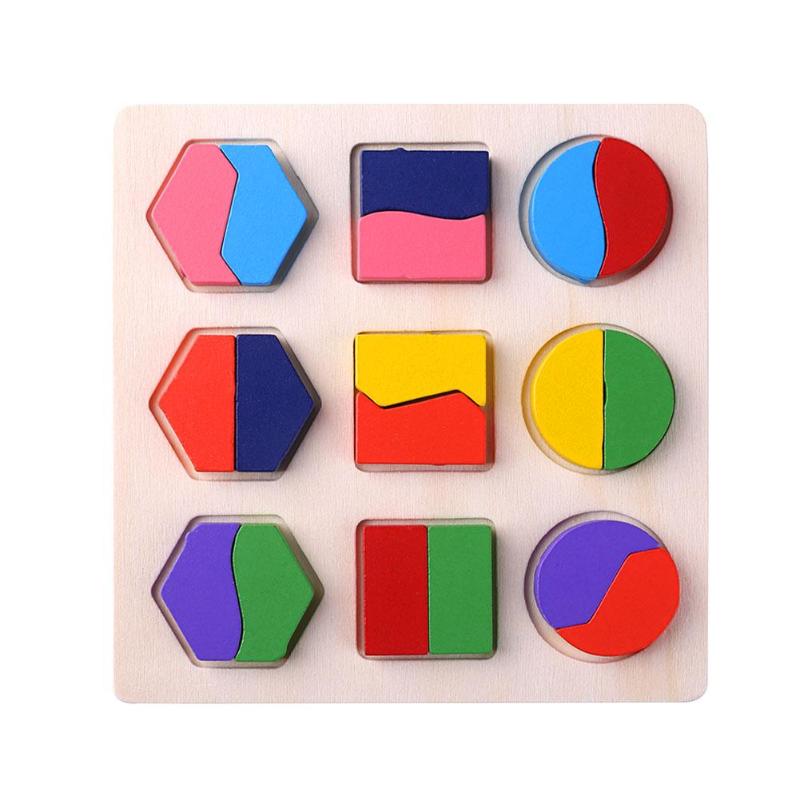 Wooden Geometric Shapes Puzzle Sorting Math Bricks Preschool Learning Educational Game Baby Toys
