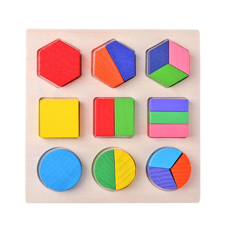 Wooden Geometric Shapes Puzzle Sorting Math Bricks Preschool Learning Educational Game Baby Toys