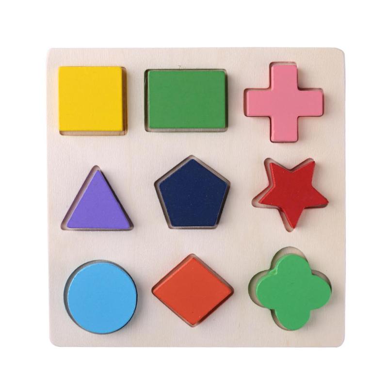 Wooden Geometric Shapes Puzzle Sorting Math Bricks Preschool Learning Educational Game Baby Toys