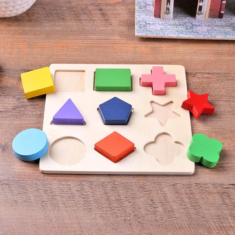 Wooden Geometric Shapes Puzzle Sorting Math Bricks Preschool Learning Educational Game Baby Toys