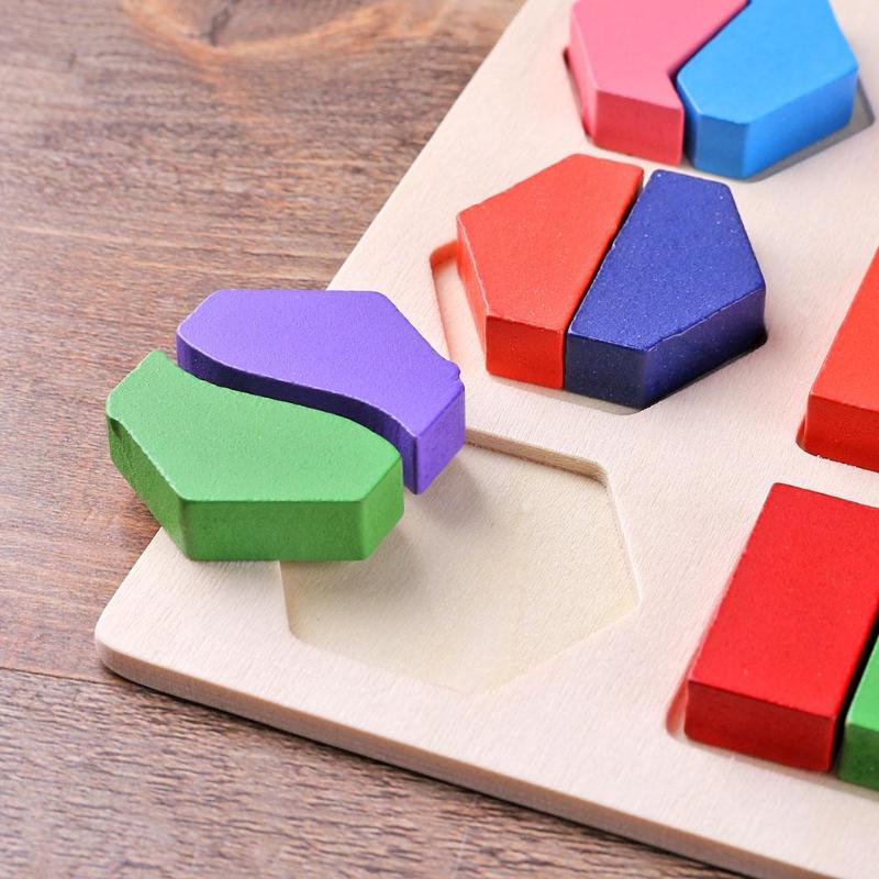 Wooden Geometric Shapes Puzzle Sorting Math Bricks Preschool Learning Educational Game Baby Toys