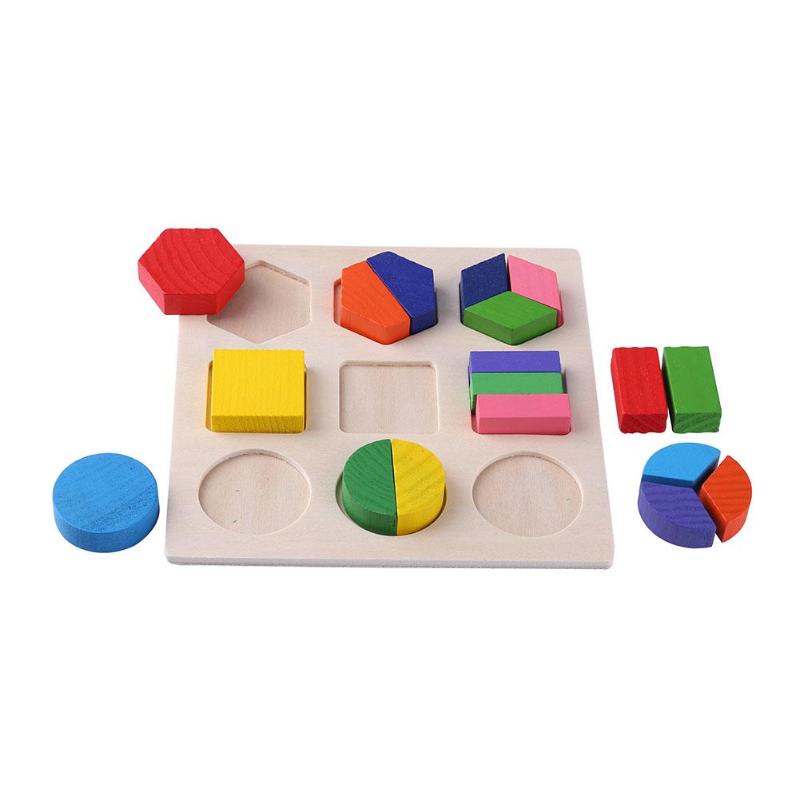 Wooden Geometric Shapes Puzzle Sorting Math Bricks Preschool Learning Educational Game Baby Toys