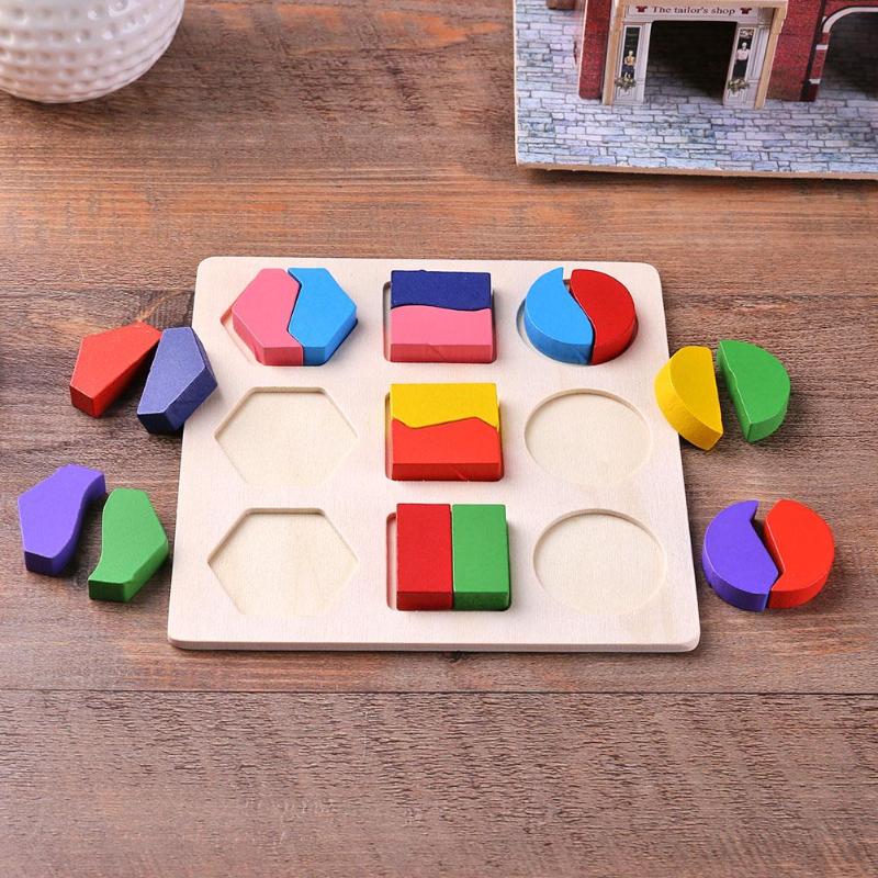 Wooden Geometric Shapes Puzzle Sorting Math Bricks Preschool Learning Educational Game Baby Toys