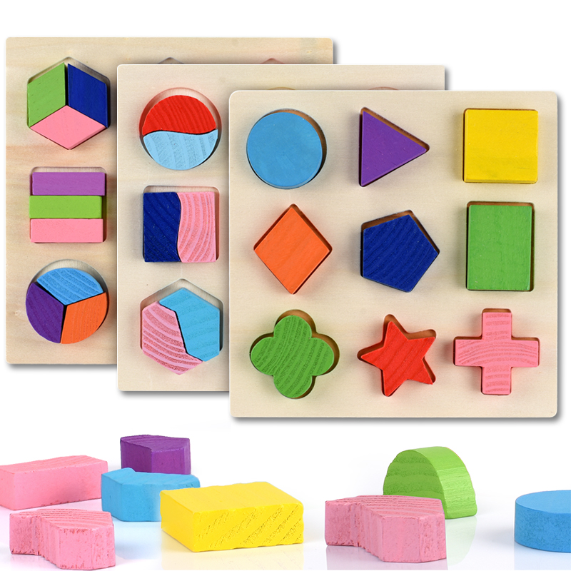 Wooden Geometric Shapes Puzzle Sorting Math Bricks Preschool Learning Educational Game Baby Toys