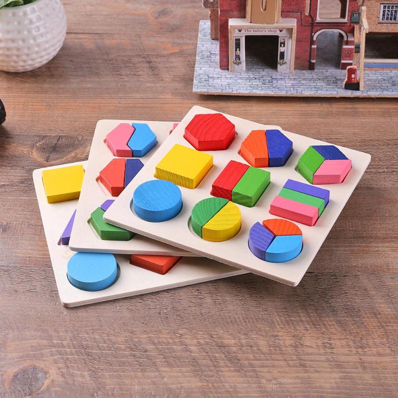 Wooden Geometric Shapes Puzzle Sorting Math Bricks Preschool Learning Educational Game Baby Toys