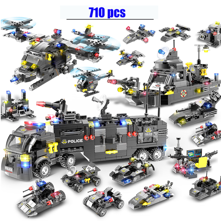 Building Blocks SWAT City Police Station Car Truck House Helicopter Blocks Constructor Toys Technic