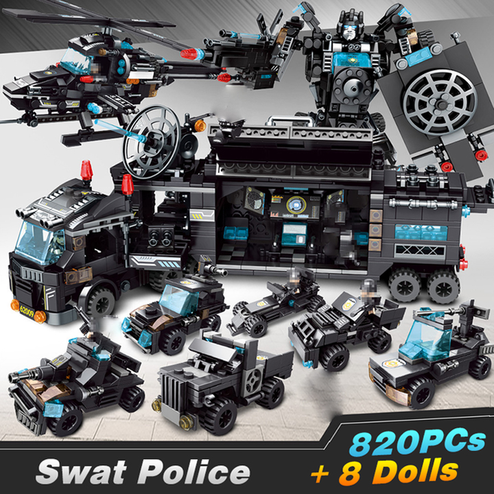 Building Blocks SWAT City Police Station Car Truck House Helicopter Blocks Constructor Toys Technic
