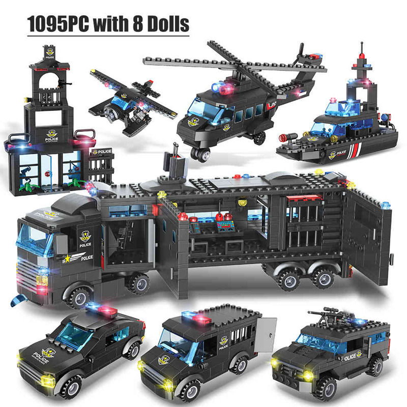 Building Blocks SWAT City Police Station Car Truck House Helicopter Blocks Constructor Toys Technic