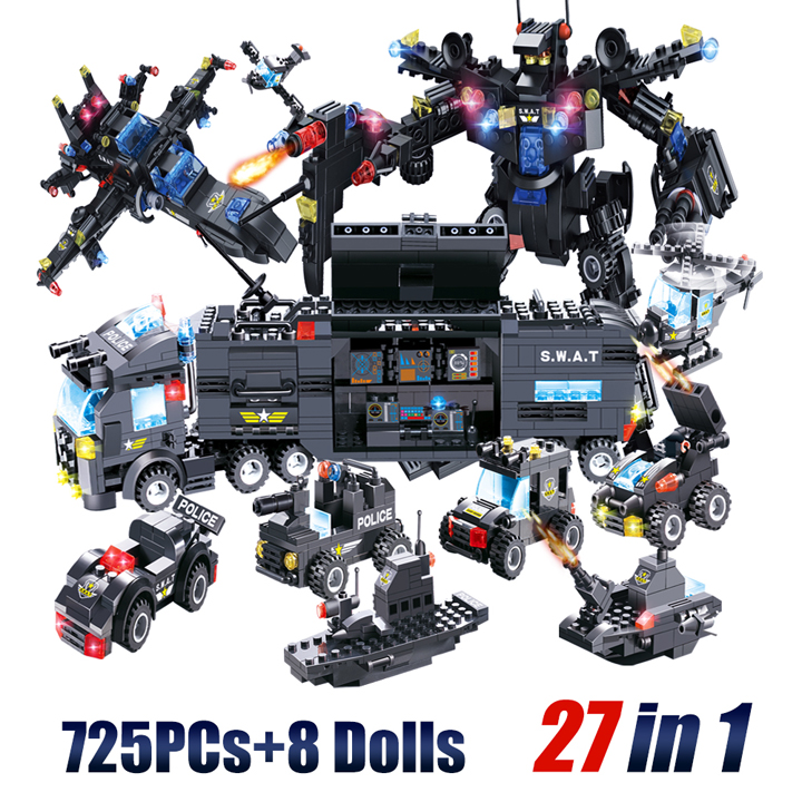 Building Blocks SWAT City Police Station Car Truck House Helicopter Blocks Constructor Toys Technic