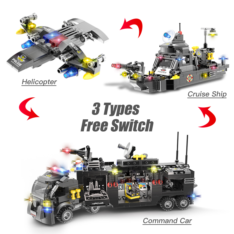 Building Blocks SWAT City Police Station Car Truck House Helicopter Blocks Constructor Toys Technic