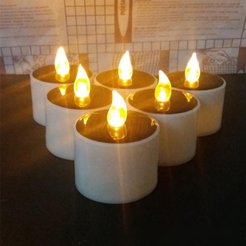 Christmas Solar Energy Candle Yellow Solar Power LED Candles Flameless Electronic Solar LED Lights