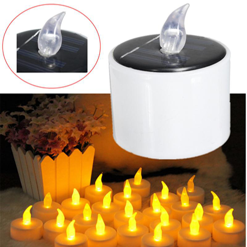 Christmas Solar Energy Candle Yellow Solar Power LED Candles Flameless Electronic Solar LED Lights
