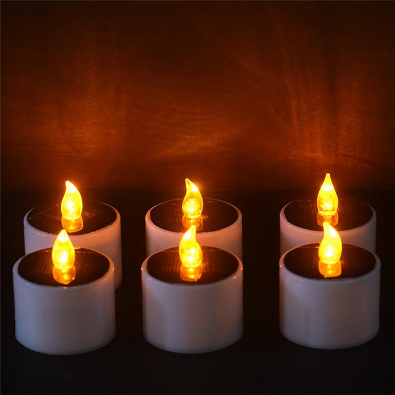 Christmas Solar Energy Candle Yellow Solar Power LED Candles Flameless Electronic Solar LED Lights