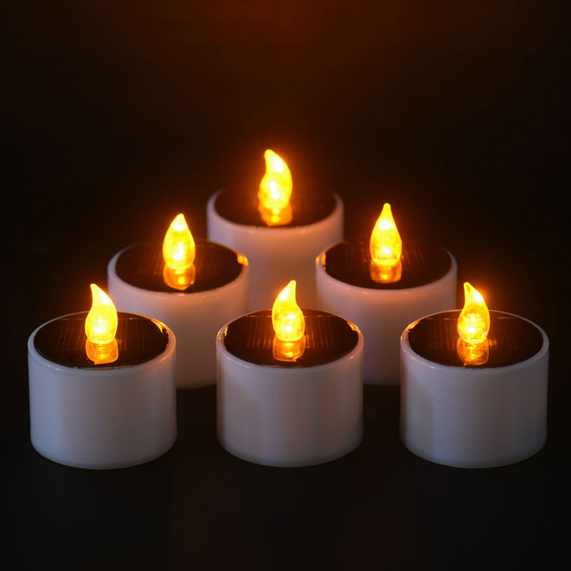Christmas Solar Energy Candle Yellow Solar Power LED Candles Flameless Electronic Solar LED Lights